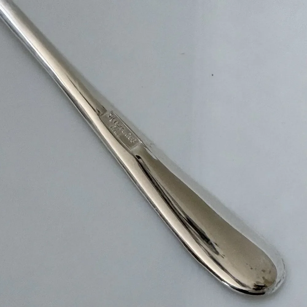 Italy Silverplate Flatware 2pc Solid Salad Set 9” Glossy Plain Round End Down